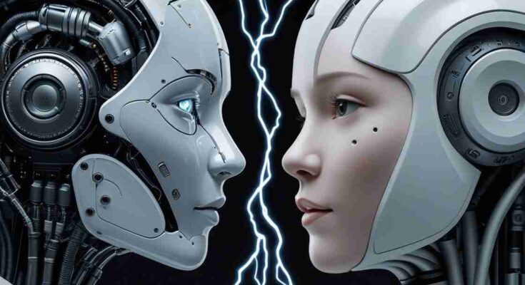 Robotic human face showing DeepSeek vs Meta AI comparison.